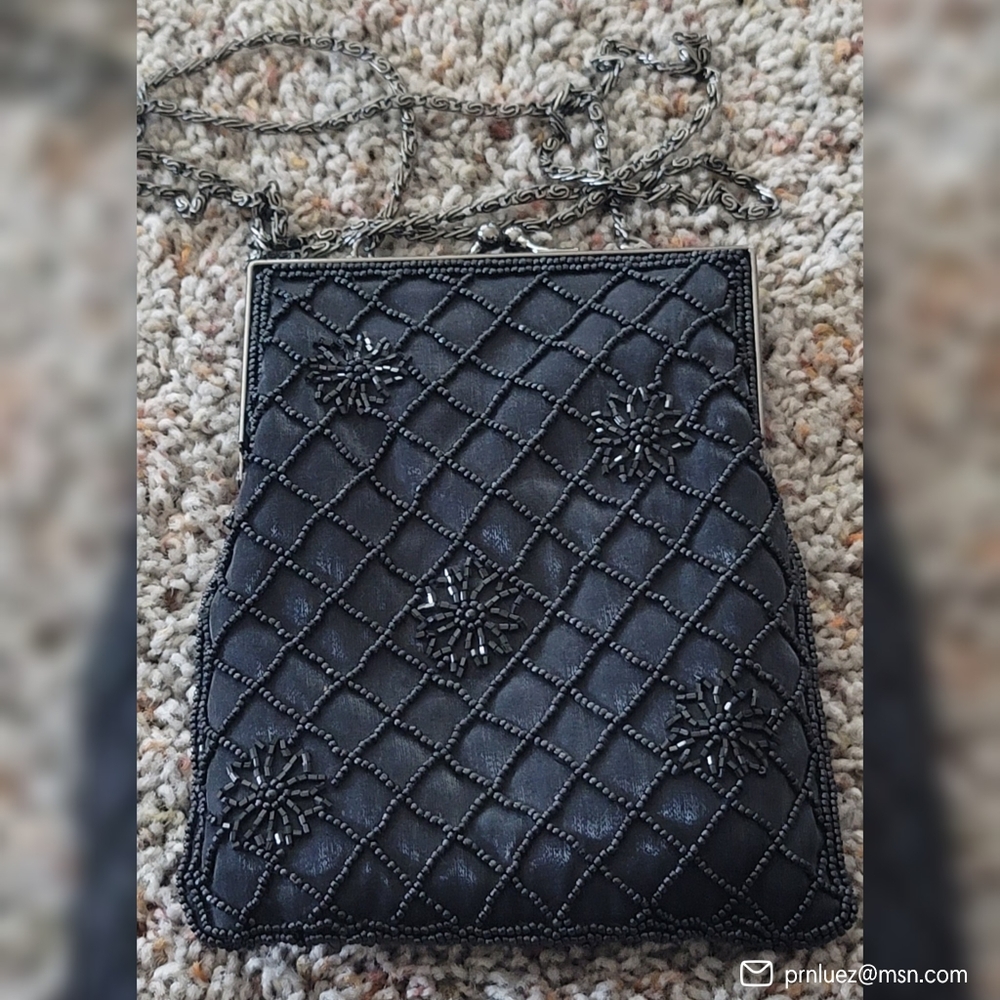 Hillard & Hanson Vintage Black Beaded Cocktail Crossbody Purse